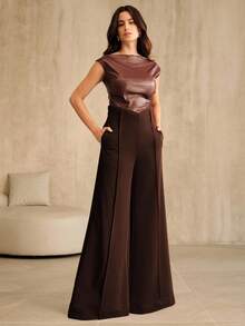 Anewsta Quần ống loe bỏ túi thời trang lưng cao hình chữ V màu trơn dành cho nữ, thanh lịch cho mùa thu/đông - Màu Đỏ Sâu - Xem 6