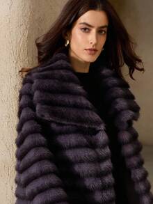 Revavyn 时尚别致的简约设计翻领人造毛皮夹克，美观优雅 - 紫色 - 查看 4