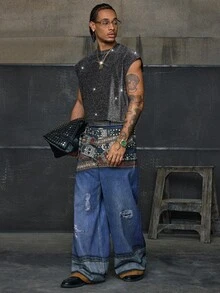 AXEPEAK 男士全印花圆领休闲时尚户外上衣 - 黑色 - 查看 7