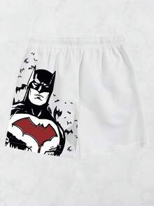 Batman X Manfinity Surfspeed Men's Casual Figure & Letter Graphic Drawstring Waist Beach Shorts, Summer