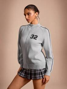 SHEIN Sports Women's Regular Loose Fit Long Sleeve Stand Collar Zip-Up Sweater Cropped Workout Jacket Gym Jacket For Women Jackets For Women Summer Sweaters For Women Cardigan For Women