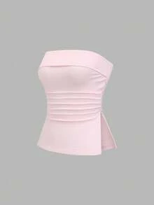 Sweetra Petite Áo cánh không tay xẻ tà viền nhún thanh lịch, Bộ đồ công sở nhỏ nhắn, Mùa thu - Đỏ và trắng - Xem 5