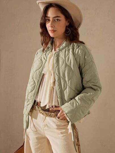 Wildy Chaqueta casual de mujer de unicolor con dobladillo con cordón, versátil para otoño/invierno