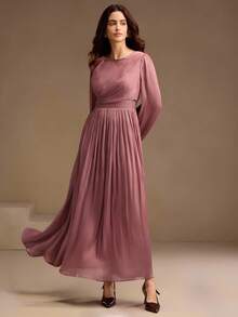 Anewsta Women's Long Sleeve Dress, Elegant And Versatile For Commuting, Spring, Autumn, Winter - Red Plum - View 4
