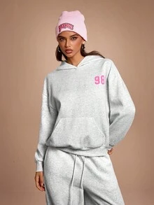 Streetz SHEIN Sport 2件套女士休闲连帽长袖上衣和裤子运动套装 - 淺灰色 - 查看 3