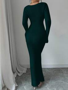 Elenzga Váy len dệt kim dài tay loe họa tiết hoa 3D cổ chữ V sâu thanh lịch dành cho nữ, thích hợp cho đám cưới, tiệc ngày lễ tình nhân, kỳ nghỉ, mặc nhà & ngoài trời, mùa thu/đông - Màu xanh lá cây đậm - Xem 2