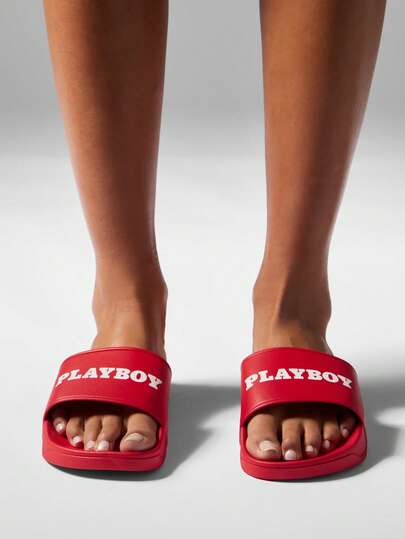 Missguided x Playboy Chinelos Deslizantes para Piscina, Chinelos de Praia e Casa, Chinelos para Área Interna e Externa, Piscina e Banheiro, Chinelos de Chuveiro, Antiderrapante e Confortáveis