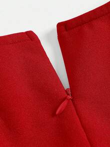 Pitira Teen Girls Partywear Pink Party Dress Big Twist Bow Wrap Midi Dress Bridesmaid Dress Elegant Formal Evening Prom Wedding Guest Dress Suitable For Graduation Ceremony, Dinner Party Dress, Spring Festival,Christmas, Halloween Fall Winter Red Teen Dress Junior Bridesmaids Dress Red Midi Dress Elegant Dress - Red - View 5