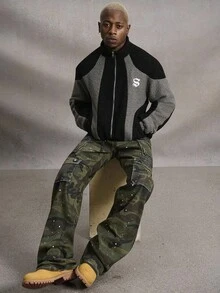 PAVTROS Manfinity Streetrush Men's Casual Street Style Contrast Color Teddy Fleece Zip-Up Jacket,Men's Contrast Color Teddy Fleece Zip-Up Jacket, Black And Gray Patchwork Embroidered Streetwear, Autumn And Winter Outerwear, INS Streetwear, Halloween Clothing, Men Clothes, Men Jacket&Coats, Unisex Style, Rapper Clothing, Boy Friend Gifts, Teddy Velvet, Fleece - Multicolor - View 6