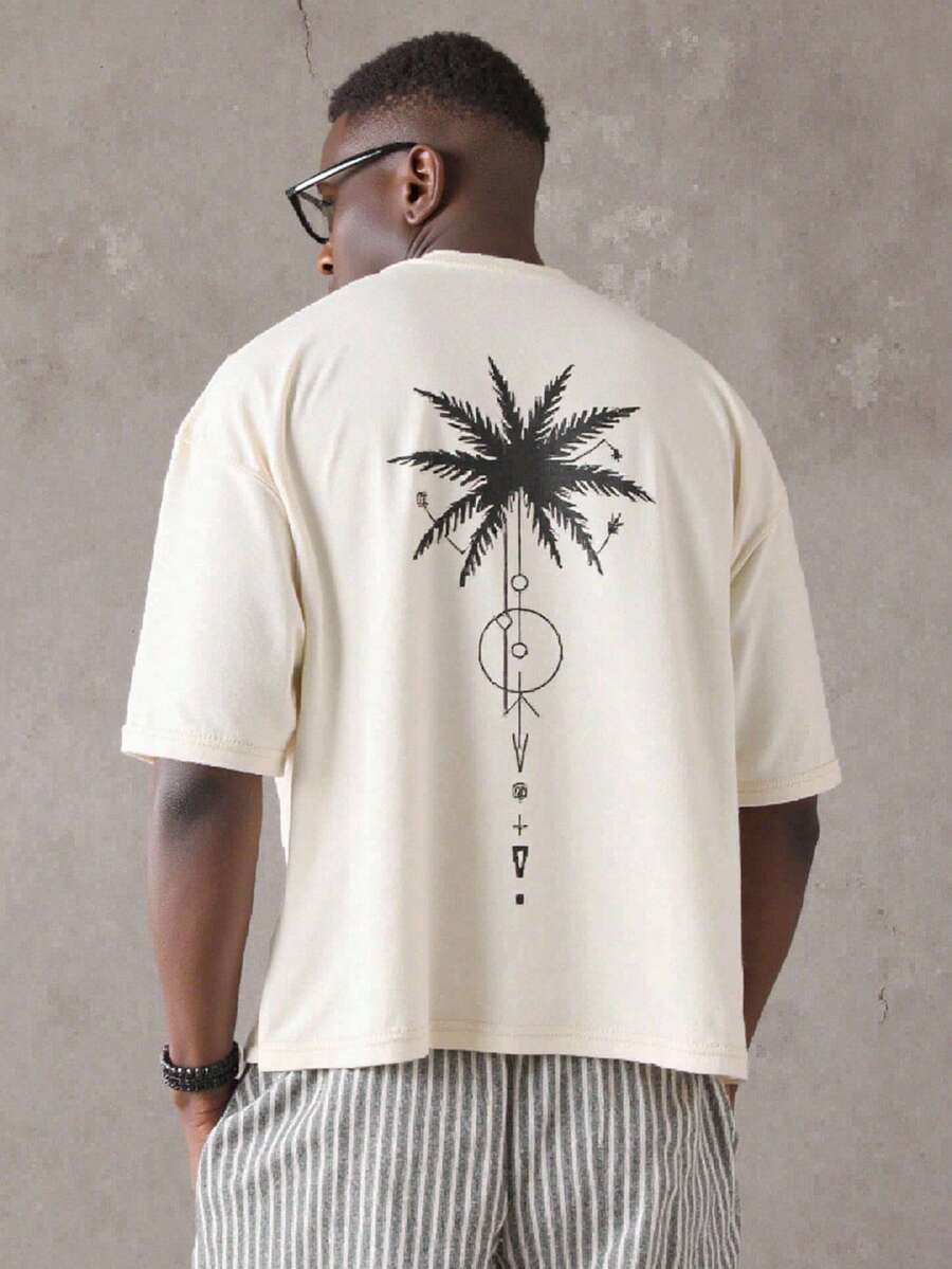 Manfinity Hypemode Men's Fashionable Palm Tree Print Short Sleeve T-Shirt - Apricot - View 1