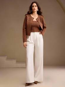 Anewsta 串珠水钻针织开衫 秋季、秋季、外出、优雅、正式、派对、别致、新年、圣诞节、工作、毕业、婚礼 - 棕色 - 查看 6