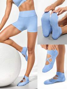 GLOWMODE 3双防滑绑带无缝趾结构踝部瑜伽普拉提黑色袜子 - 彩色 - 查看 8