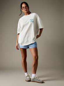 MISSGUIDED 带文字印花的超大图案圆领短袖棉质 T 恤 - 白色 - 查看 4