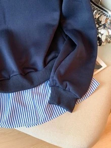 Modelyn Striped Patchwork 2 In 1 Long Sleeve Elegant & Fashionable Women Sweatshirt - Multicolor - View 6