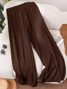 CosyJoli Plus Size Women's New Spring Summer Business Casual Woman Beach Valentine Day Style Fashion Commuting Elegant Wide-Leg Trousers, Beach Vacation College Students Valentines Summer Pants - Chocolate Brown - View 2