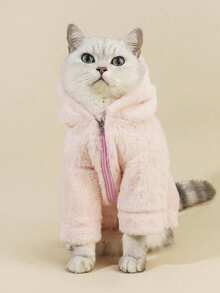 PETSIN 1pc Pet Christmas Fluffy Zipper Jacket - Pink - View 4