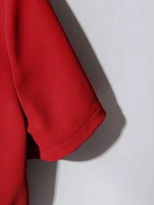 Franclia Áo sơ mi cài nút cổ tròn tay ngắn cao cấp thời trang dành cho nữ - Đỏ - Xem 4