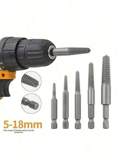 5 pièces/set Extracteur de vis à tête brisée à tige hexagonale, tournevis pour vis à tête brisée pour retirer les outils électriques, accessoires d'outils