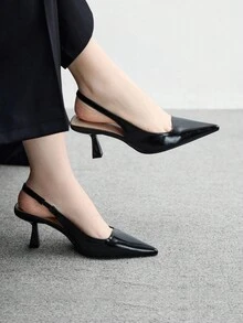 CUCCOO BIZCHIC 绿色复古尖头中跟优雅简约通勤女士高跟鞋，适合工作、约会和正式场合 - 黑色 - 查看 1