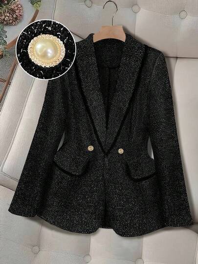 GlowEve CURVE 大码女式优雅翻领双排扣长袖西装外套，秋季