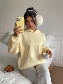 Aloruh Áo Hoodie Nữ Thu/Đông Mới, Màu Vàng Kem, Họa Tiết Bướm Trang Trí, Phong Cách Y2K Dễ Thương, Áo Hoodie Vàng Pastel, Áo Hoodie Vàng Nhạt, Áo Hoodie Vàng Bơ, Áo Hoodie Kem, Halloween Thu Đông cho Nữ, Mùa Thu Nữ, Halloween Mùa Thu, Halloween cho Nữ, Mùa Thu Nữ - Màu vàng - Xem 2