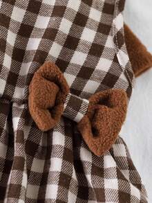 Vintaside Kids Conjunto de 2 piezas para bebé niña: Chaqueta de manga larga de unicolor y vestido sin mangas con decoración de moño y estampado a cuadros - Marrón - Ver 7
