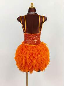 Amplova 大码女式万圣节精灵角色扮演亮片羽毛装饰连衣裙 - 橘色 - 查看 13