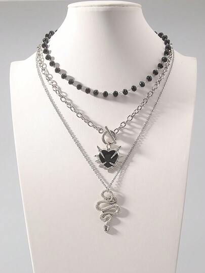 Goth Set de 3 collares con colgante de cruz con espinas, estilo gótico oscuro, personalizado con cristal negro y cuentas, adecuado para uso diario de mujeres y hombres, Halloween