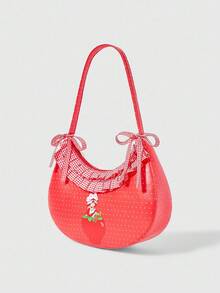Strawberry Shortcake | ROMWE Women's Fashion Polka Dot & Strawberry Print Ruffle Shoulder Bag, Strawberry - Red - View 2