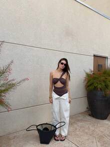 Aralina Bộ đồ bơi một mảnh màu đen khoét hở vai dành cho kỳ nghỉ dưỡng - màu nâu - Xem 10