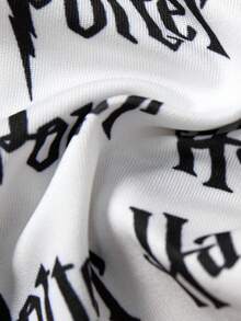 HARRY POTTER X SHEIN 女士舒适时尚全身印花字母带丁字裤 - 黑與白 - 查看 3