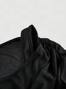 SHEIN MOD Women's Fashion Black Asymmetric Hem Flare Sleeve T-Shirt - Black - View 3