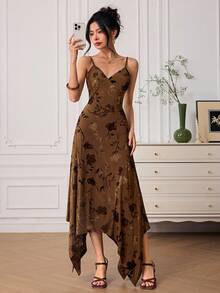 EastFlair 女式优雅花卉印花不对称下摆无袖连衣裙，夏季 - 彩色 - 查看 2