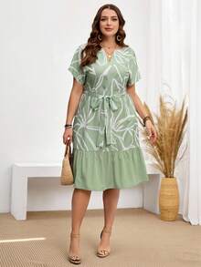 Miaspire Plus Size Women Line Pattern V-Neck Bat Sleeve Casual Elegant  Dress  Spring Outfits For Women  Summer Outfits  Vacation Outfits Woman Country Outfits Women