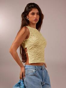 Avantive Women's Textured Tie-Back Cropped Fitted Sexy Camisole - Apricot - View 3