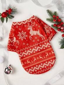PETSIN 1pc Christmas Red Deer Pet Sweatshirt For Dogs & Cats - Red and White - View 1