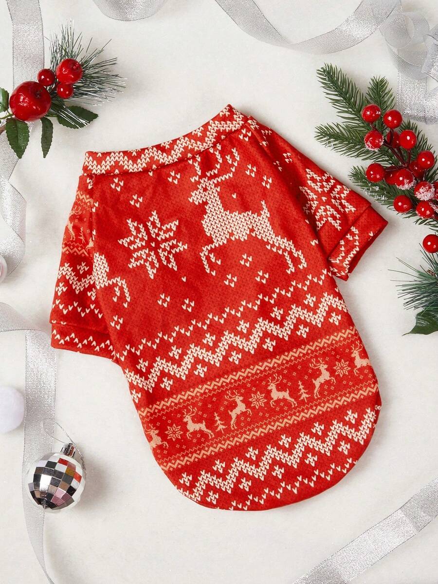 PETSIN 1pc Christmas Red Deer Pet Sweatshirt For Dogs & Cats - Red and White - View 1