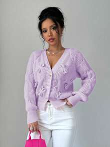 Elenzga Women's Soft Pink Bow Cardigan - Mauve Purple - View 3