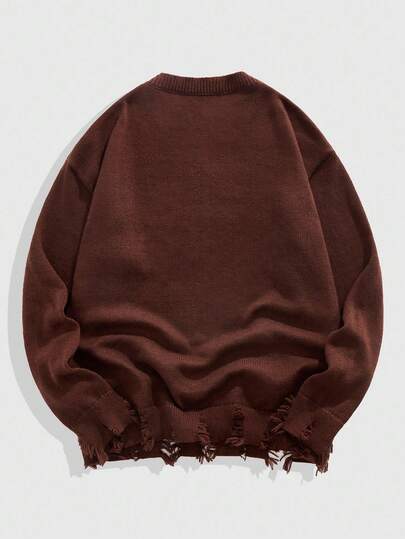 ROMWE Avant Suéter con cuello redondo para hombre con gráfico de retrato desgastado