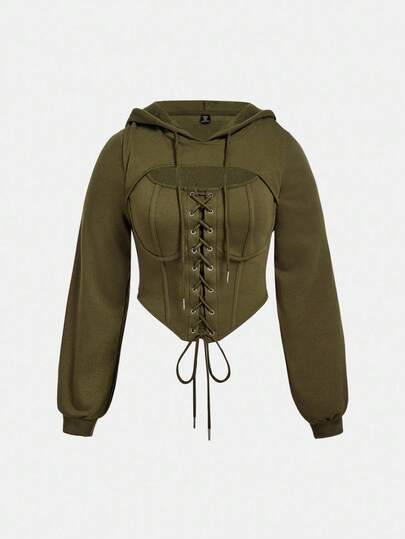 SHEIN MOD Plus Size Solid Color Casual Front Tie Fitted Long Sleeve Sweatshirt In Fall/Winter