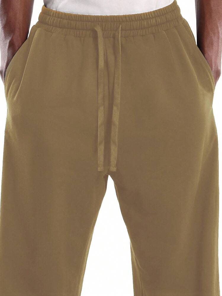 Wide Leg Cotton Blend Sweatpants With Drawstring Pockets