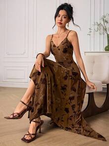 EastFlair 女式优雅花卉印花不对称下摆无袖连衣裙，夏季 - 彩色 - 查看 3