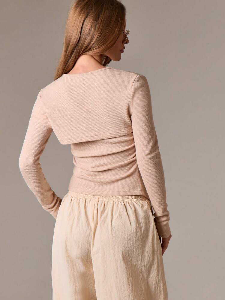 Ribbed Bolero Top With Tie Detail