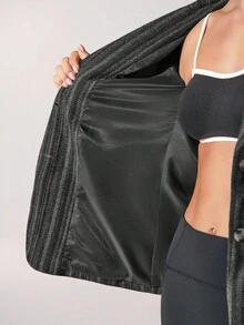 Menodora SHEIN Sport Áo blazer nữ thời trang công sở kẻ sọc tương phản, trang phục mùa thu đông cho nữ - màu đen - Xem 6