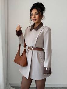 Elenzga Elegant Luxury Fashion Overcoat, No Belt - Camel - View 4