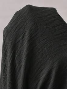 EMERY ROSE 女士纯色 V 领短袖上衣和宽松直筒裤 2 件套 - 黑色 - 查看 9