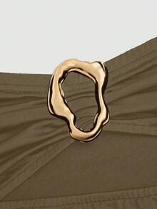 Sweetra Sexy einfarbiges minimalistisches gerafftes Bodycon Minikleid - Braun - Übersicht 3