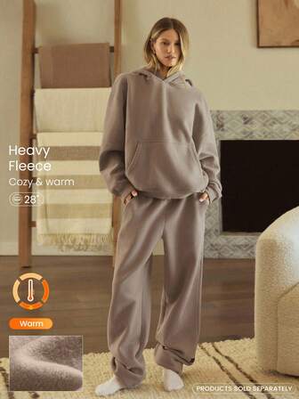 GLOWMODE Heavyweight Fleece Oversized Fit Adjustable Drawstring Waist Basic Joggers With Side Pockets Daily Casual Thermal Warm Winter