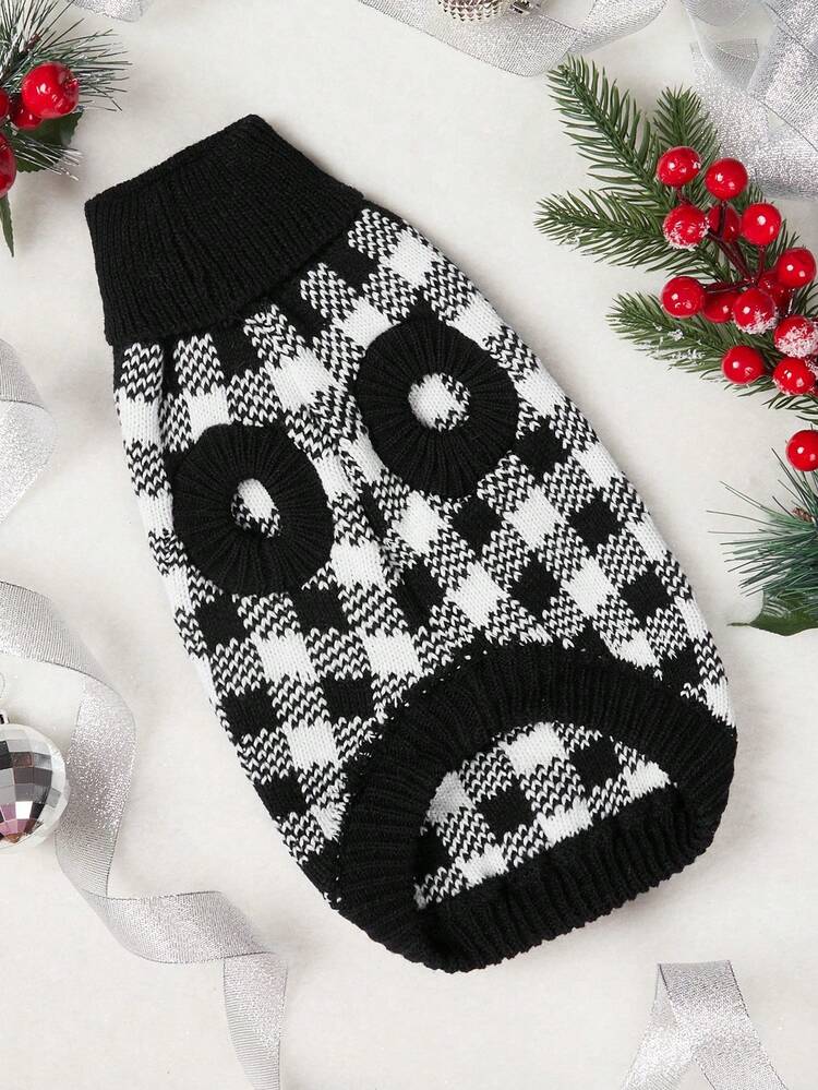PETSIN Cozy Christmas Plaid Dog Sweater With Adorable Polar Bear Deer Design Winter Warmth For Pets - Black - View 5