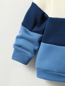 SHEIN 2 件套男婴/女婴休闲拼布宽松羊毛运动衫上衣和宽松慢跑裤套装，适合居家、户外和学校穿着 - 彩色 - 查看 4
